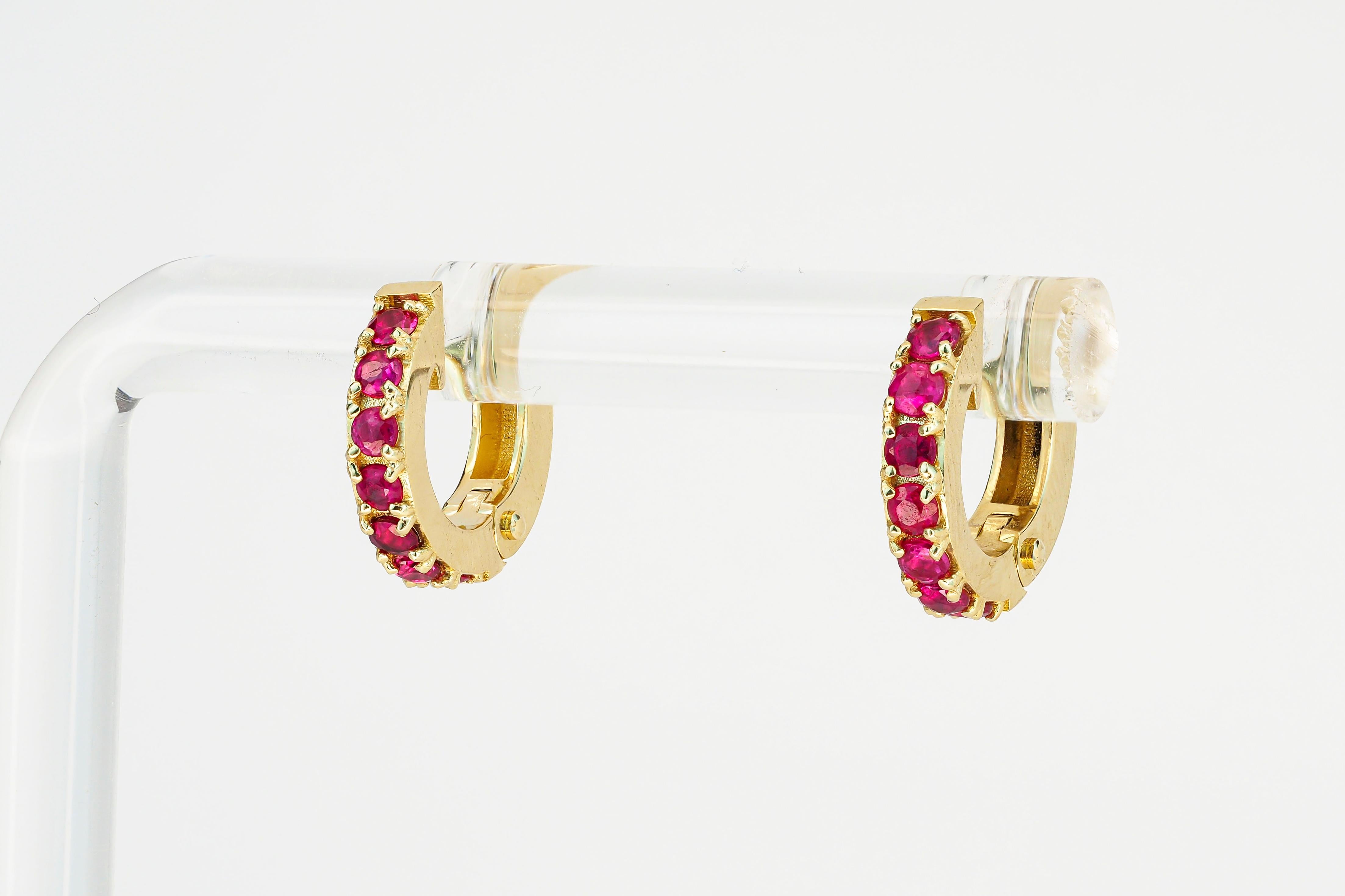 Moderne Boucles d'oreilles avec rubis, boucles d'oreilles avec rubis en or 14 carats