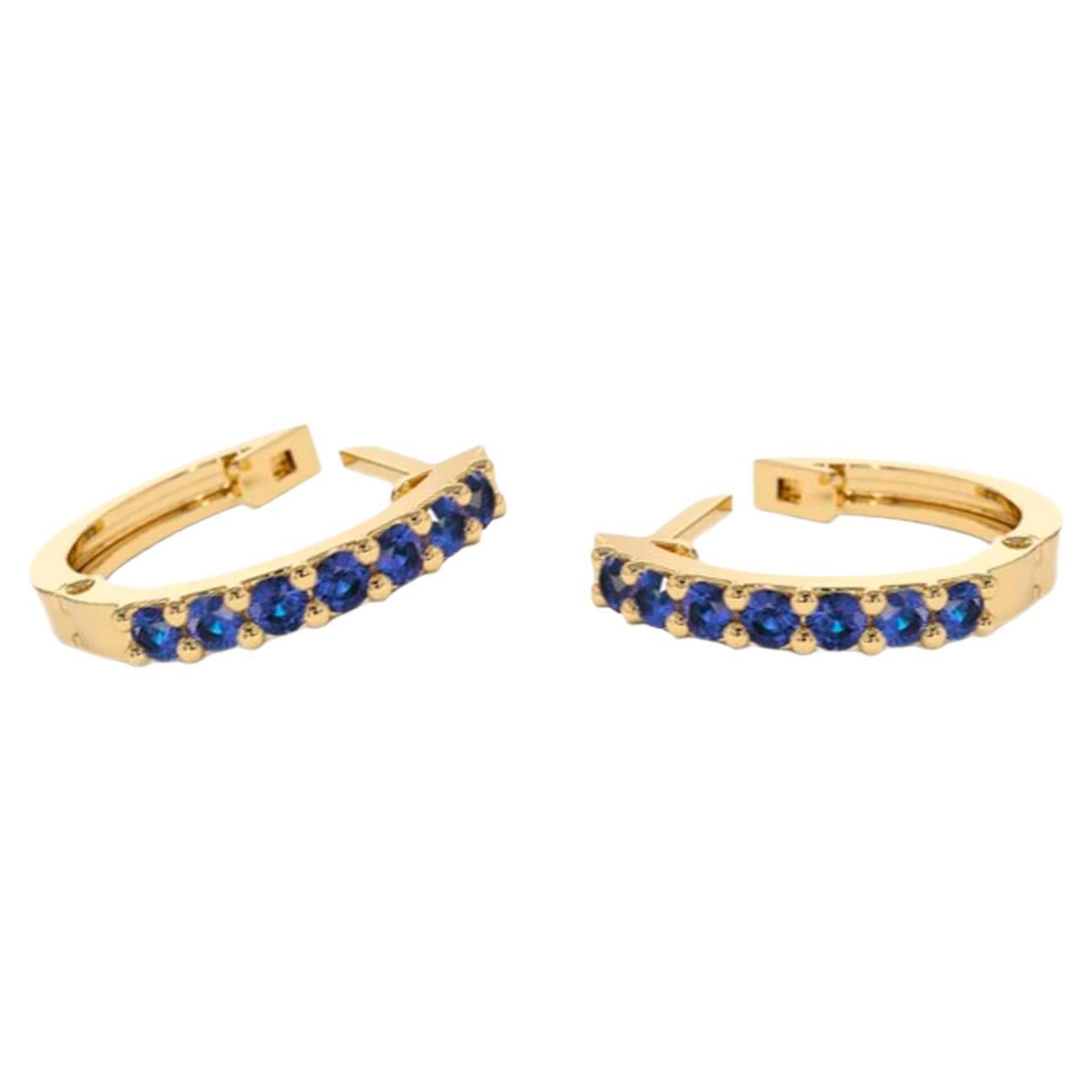 14 Karat Sapphire and Diamond Hoops Earrings For Sale at 1stDibs