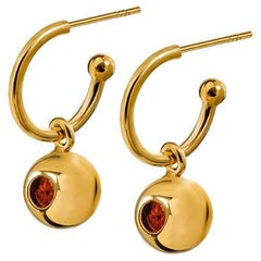 Hoop earrings with spheres and baltic amber gold