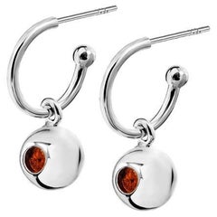 Hoop earrings with spheres and baltic amber sterling silver