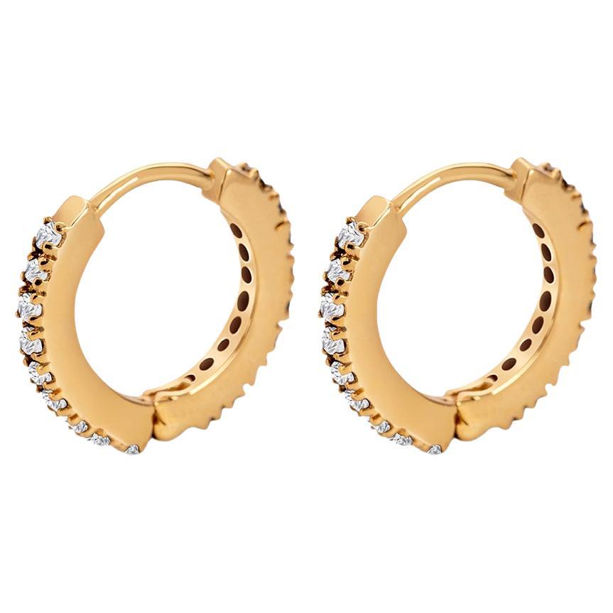 Hoop Earrings Yellow Gold and Diamonds For Sale