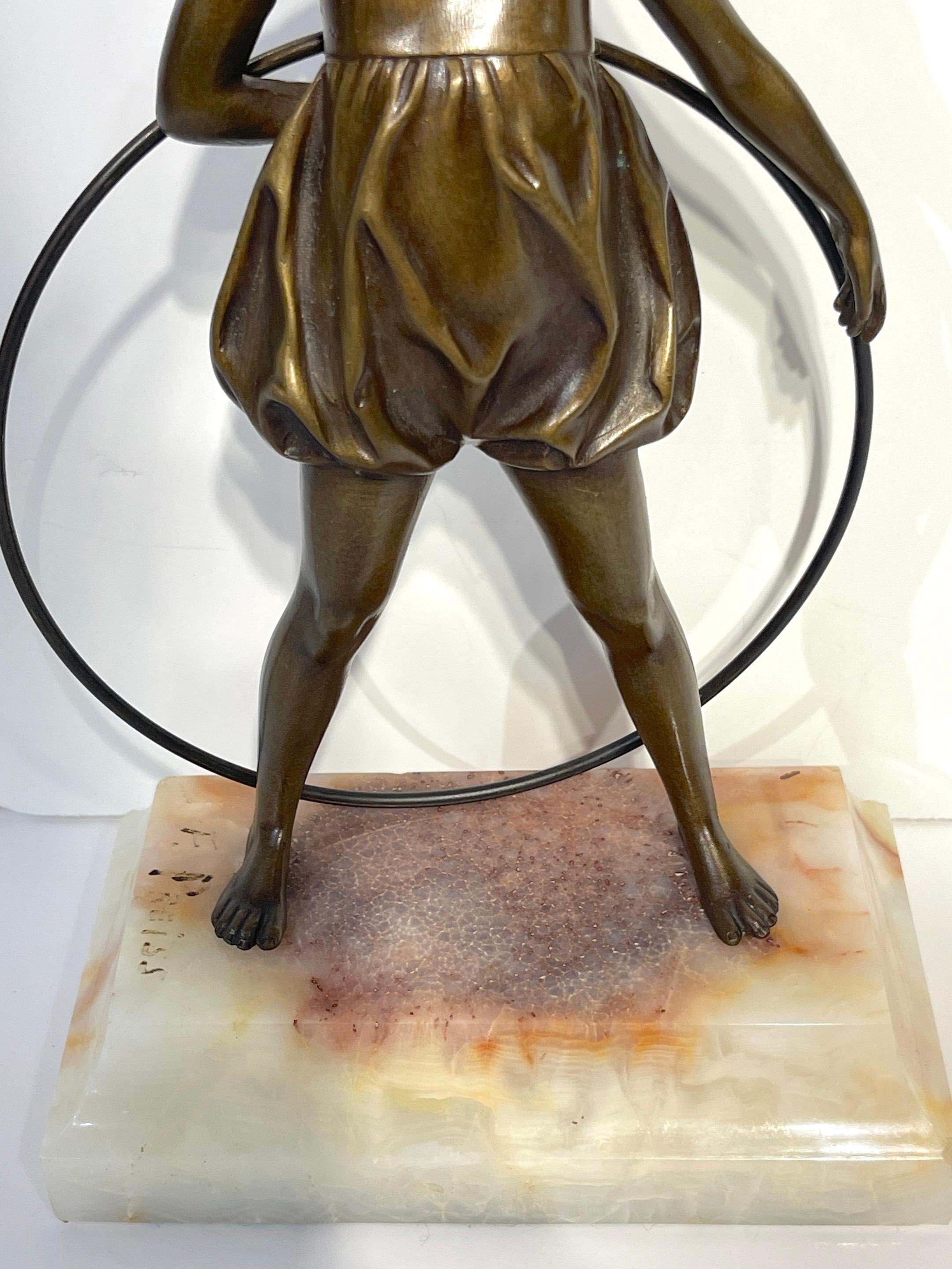 'Hoop Girl' Art Deco Bronze Sculpture Signed Ferdinand Preiss (1882-1943) For Sale 3