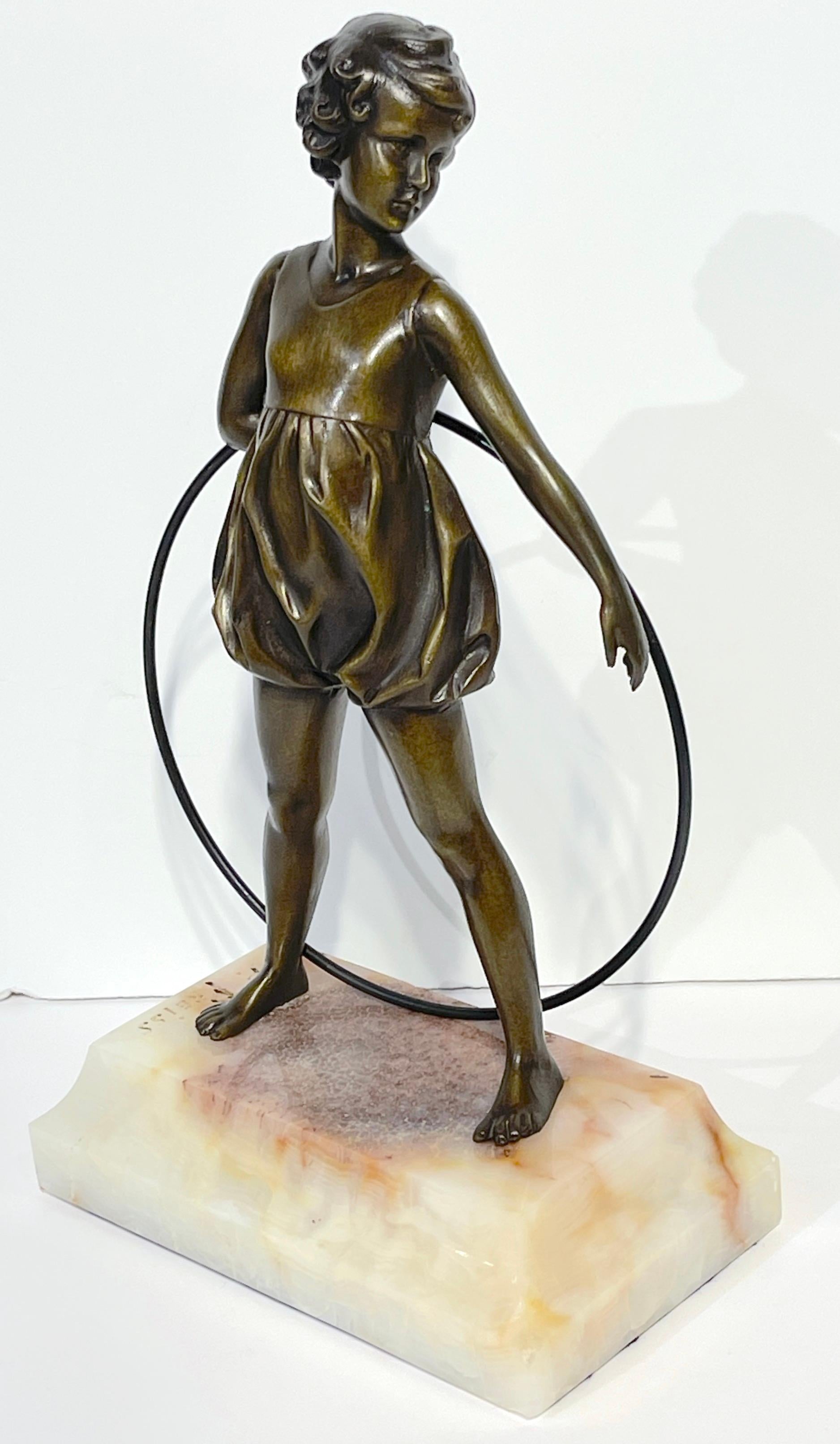 'Hoop Girl' Art Deco Bronze Sculpture Signed Ferdinand Preiss (1882-1943) For Sale 4