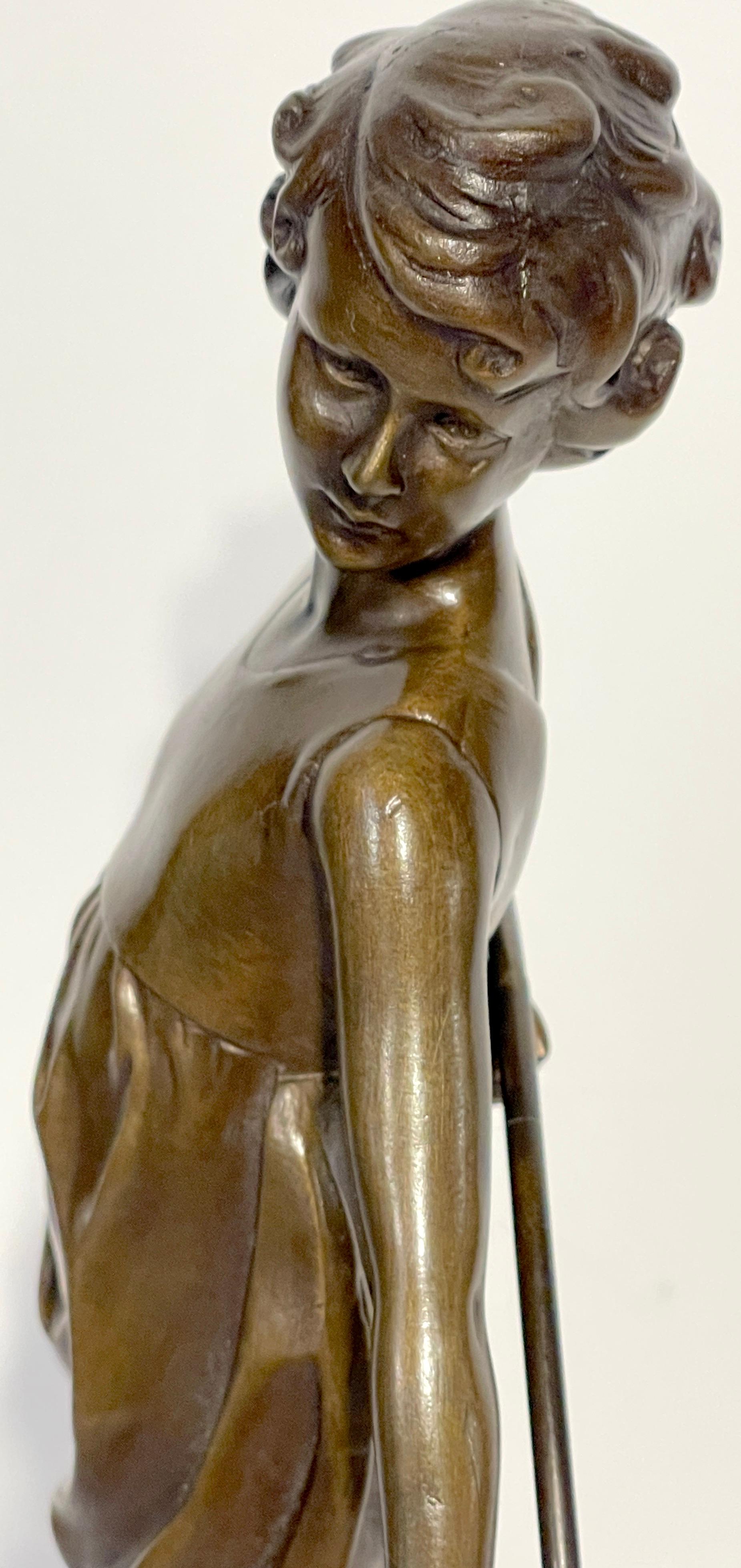 'Hoop Girl' Art Deco Bronze Sculpture Signed Ferdinand Preiss (1882-1943) For Sale 7