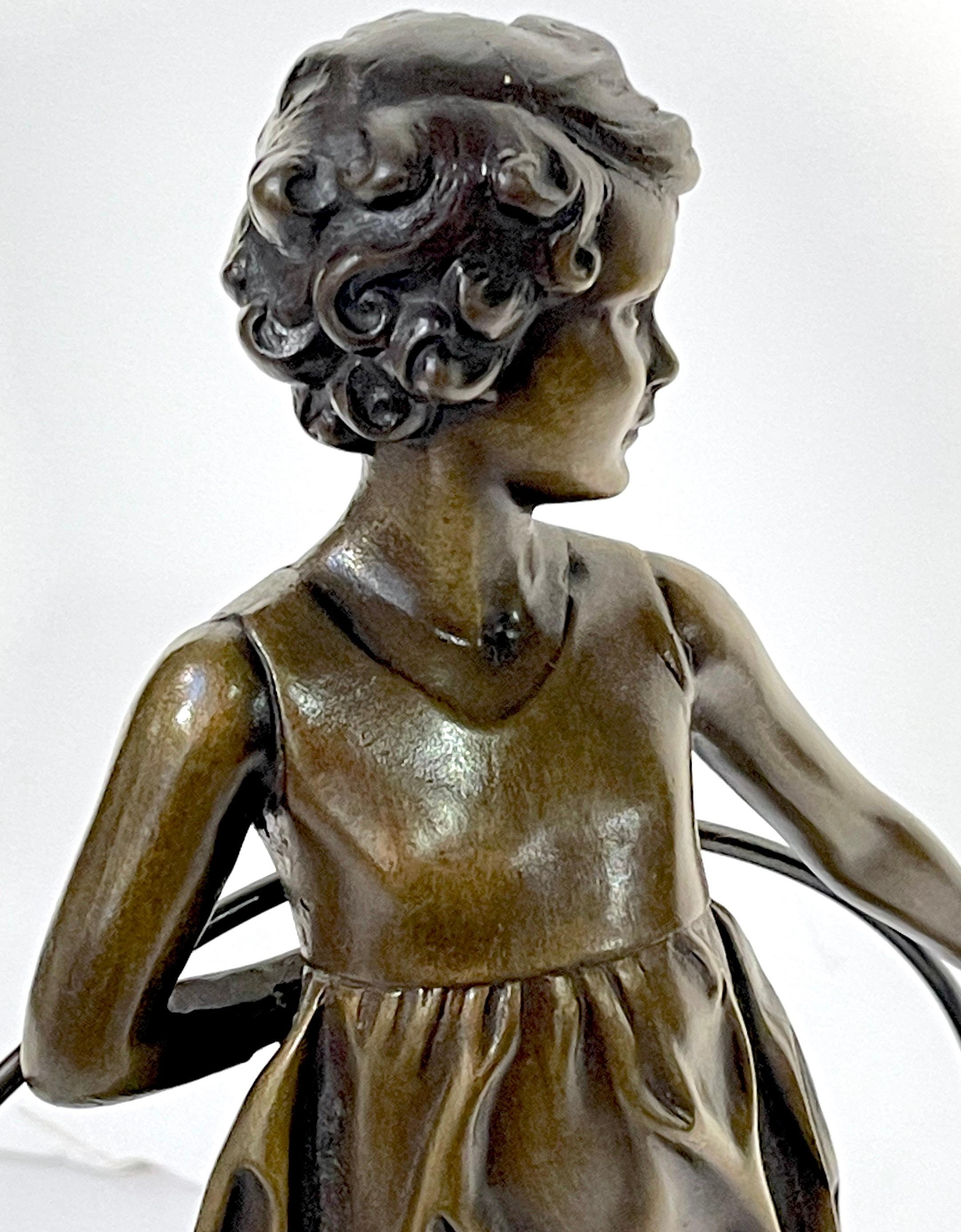 'Hoop Girl' Art Deco Bronze Sculpture Signed Ferdinand Preiss (1882-1943) For Sale 9