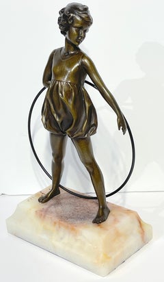 'Hoop Girl' Art Deco Bronze Sculpture Signed Ferdinand Preiss (1882-1943)
