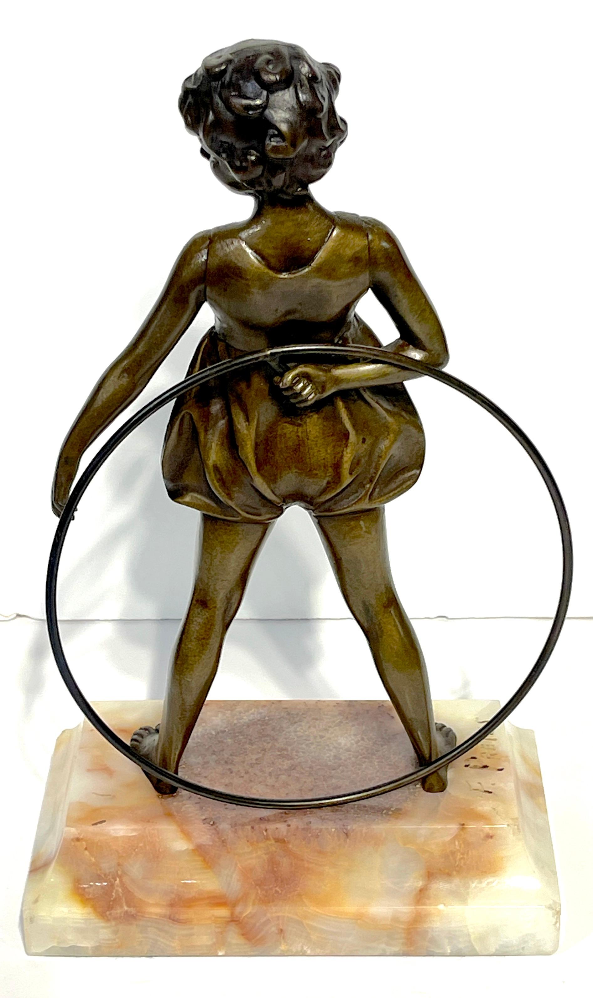 Cast 'Hoop Girl' Art Deco Bronze Sculpture Signed Ferdinand Preiss (1882-1943) For Sale