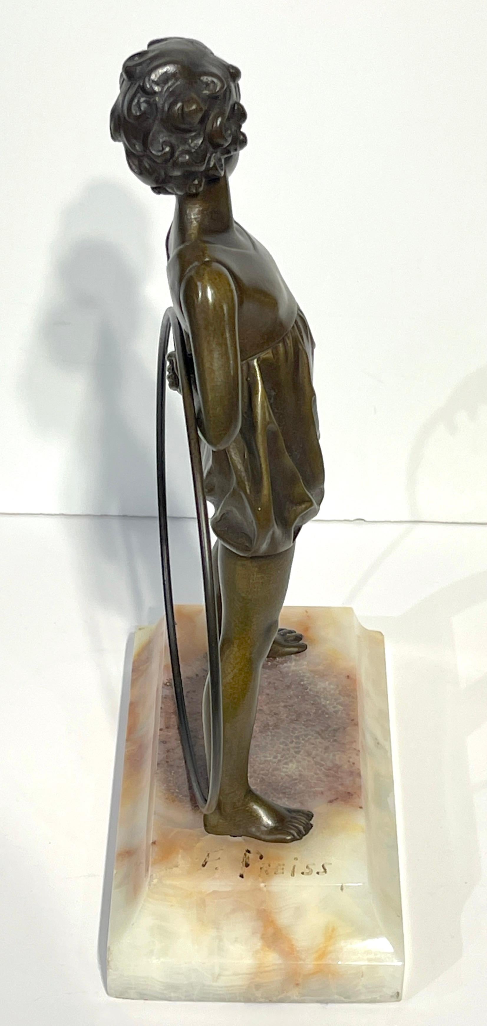 'Hoop Girl' Art Deco Bronze Sculpture Signed Ferdinand Preiss (1882-1943) In Good Condition For Sale In West Palm Beach, FL