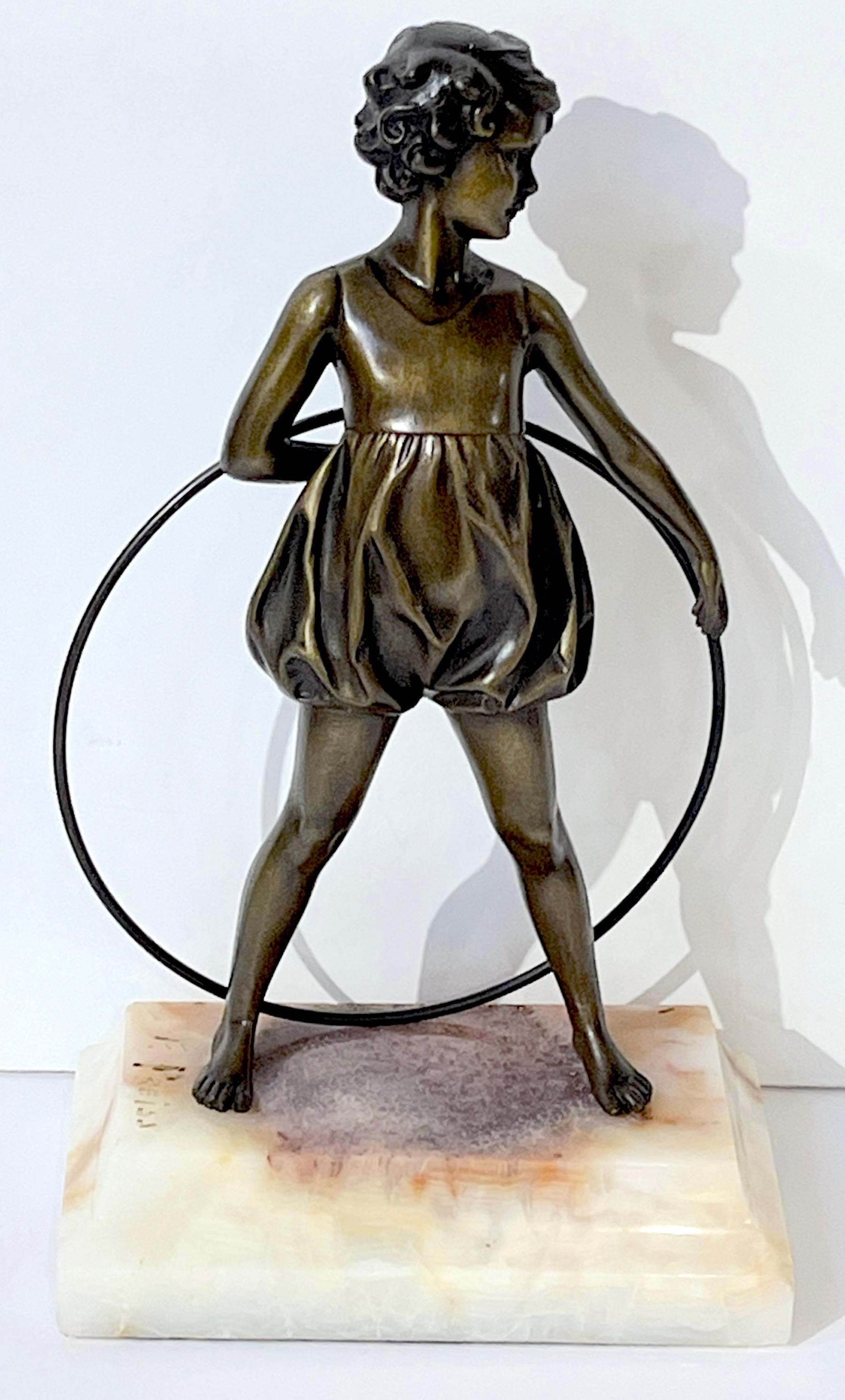 'Hoop Girl' Art Deco Bronze Sculpture Signed Ferdinand Preiss (1882-1943) For Sale 1