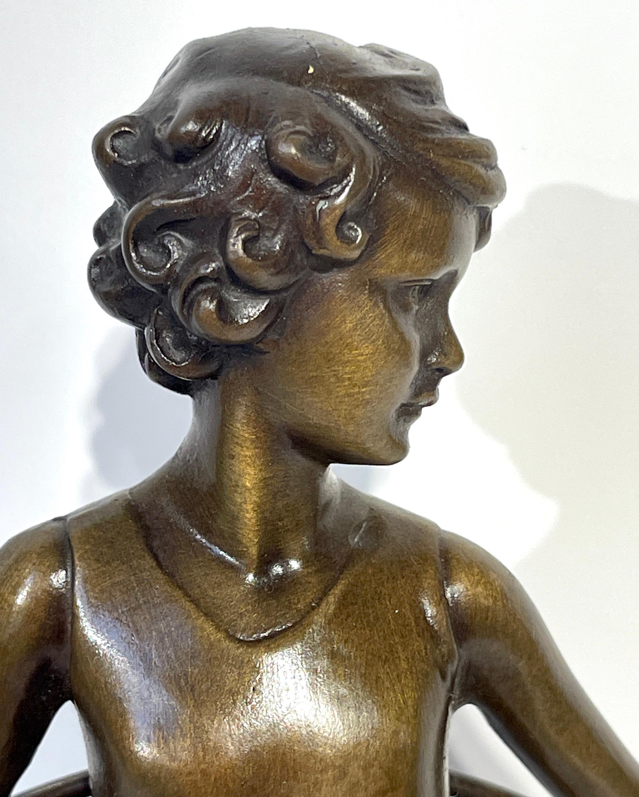 'Hoop Girl' Art Deco Bronze Sculpture Signed Ferdinand Preiss (1882-1943) For Sale 2