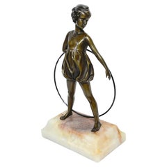 'Hoop Girl' Art Deco Bronze Sculpture Signed Ferdinand Preiss (1882-1943)