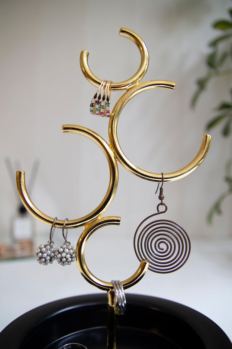 Hoop Jewelry Holder and Organizer, Black and Gold For Sale at