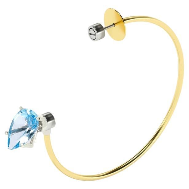 Hoop Mono Earring with Blue Sky Topaz Removable, 18k For Sale