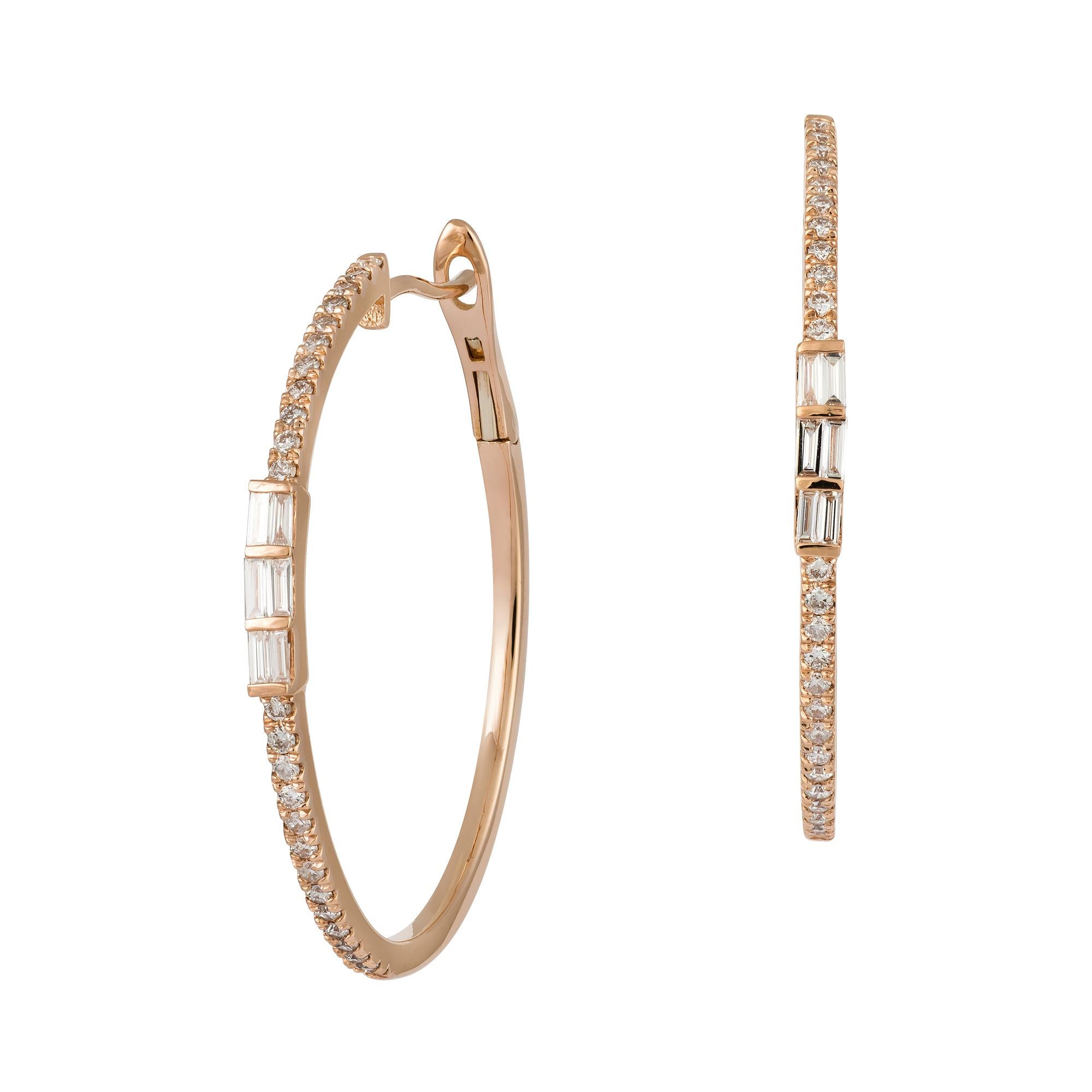 Modern Hoop Pink Gold 18K Earrings Diamond For Her For Sale