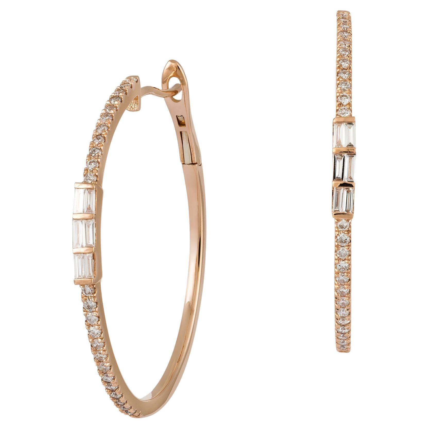 Hoop Pink Gold 18K Earrings Diamond For Her For Sale