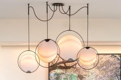 Hoop Shade Chandelier Modern Kinetic Circular Blacken Steel & Linen Chandelier