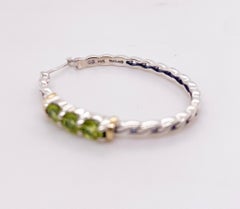 Hoop Silver Earrings Sterling Silver Green Peridot Hoop Earrings