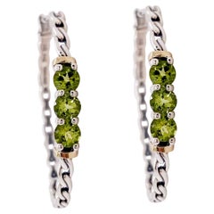 Hoop Silver Earrings Sterling Silver Green Peridot Hoop Earrings