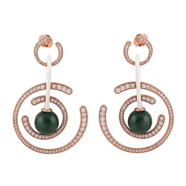 Hoop Style Earring with Open Round Concept and Malachite Ball Hanging