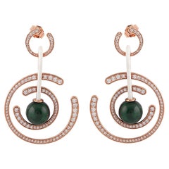 Hoop Style Earring with Open Round Concept and Malachite Ball Hanging on Ceramic