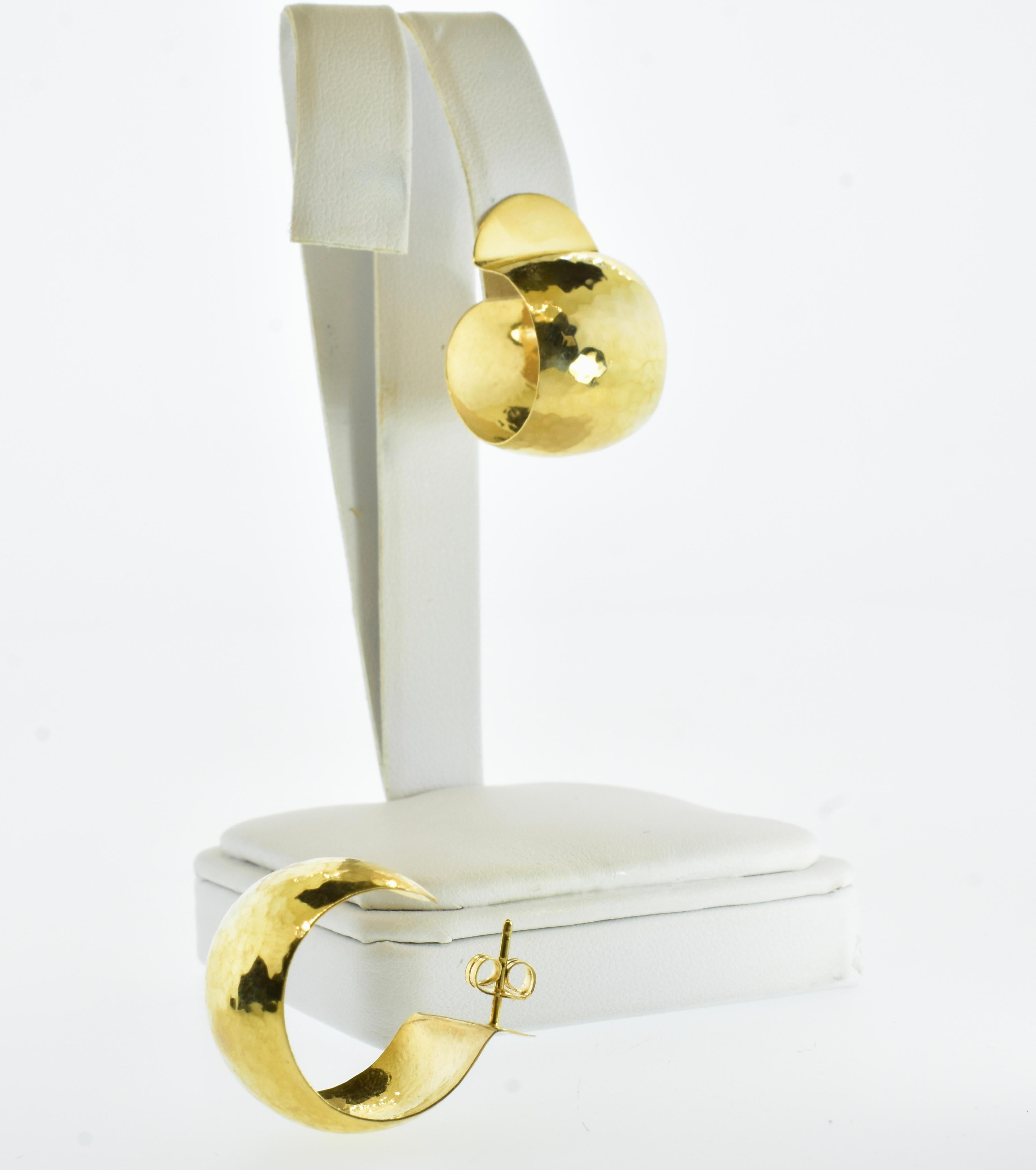 Hoop Style Earrings in Bright Yellow Gold, Hammered Finish Contemporary, c. 2000 1