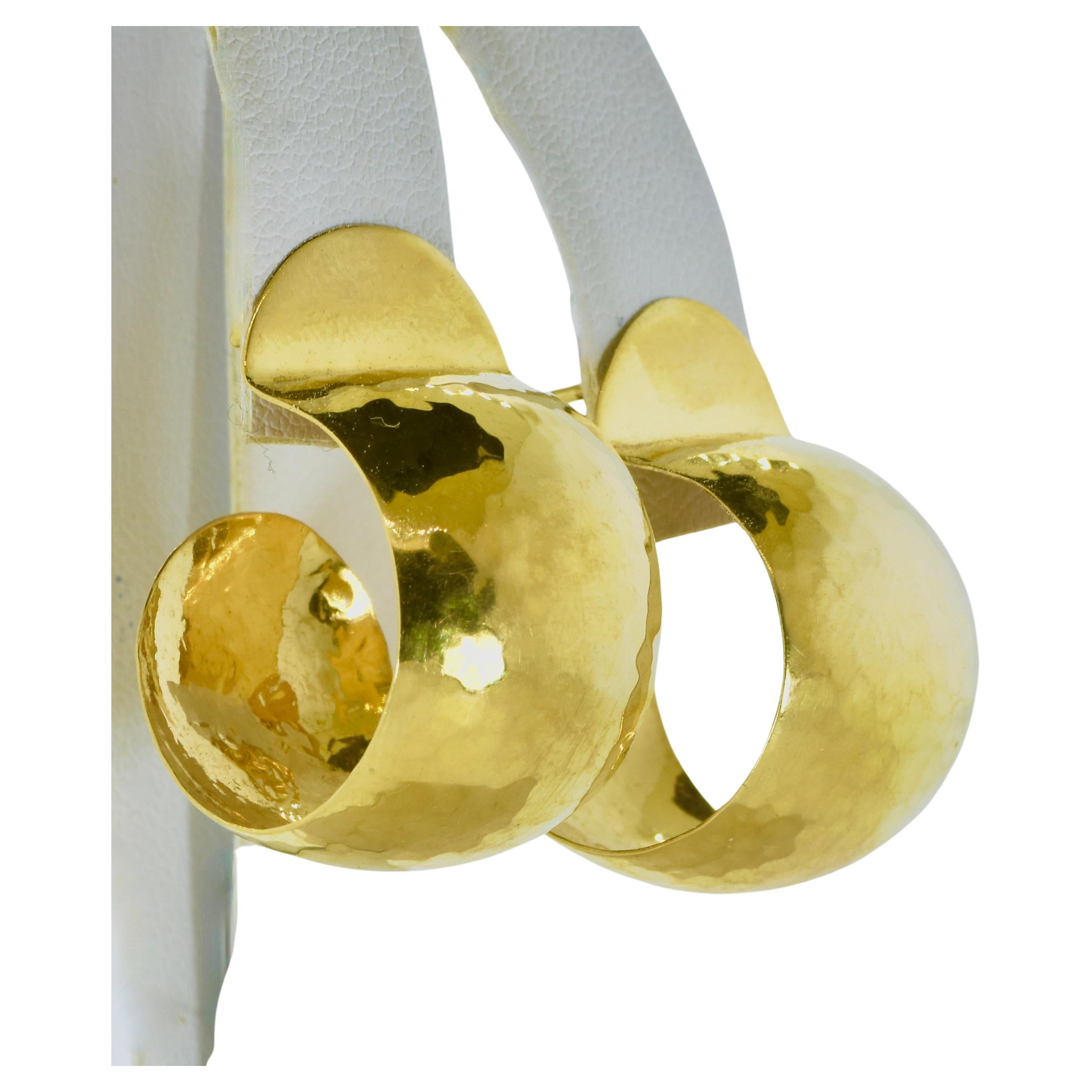 Hoop Style Earrings in Bright Yellow Gold, Hammered Finish Contemporary, c. 2000