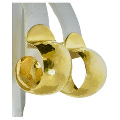 Hoop Style Earrings in Bright Yellow Gold, Hammered Finish Contemporary, c. 2000