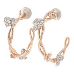 Hoop Vine Diamond Earrings in 14K Solid Gold (Certified)