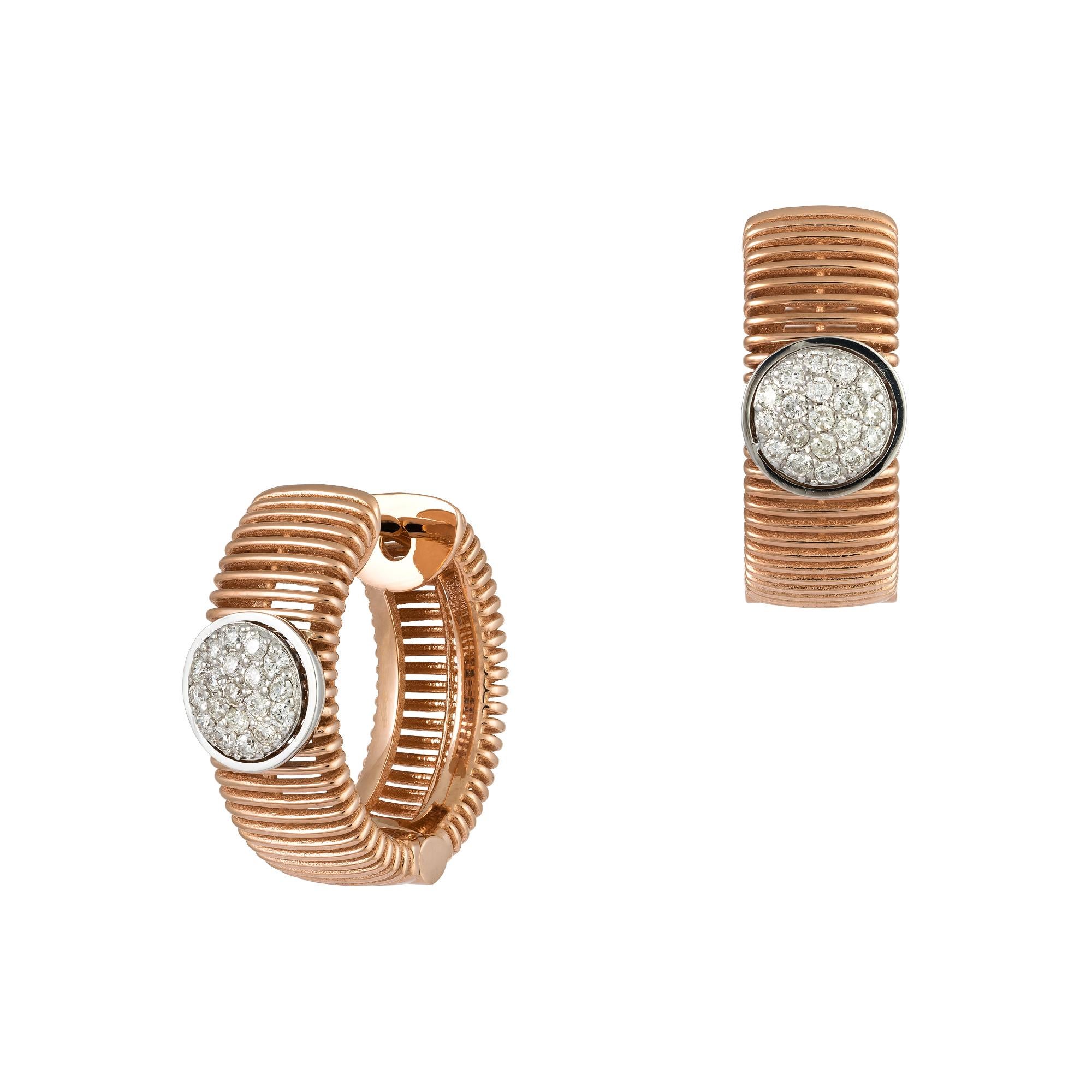 Modern Hoop White Pink Gold 18K Earrings Diamond for Her For Sale