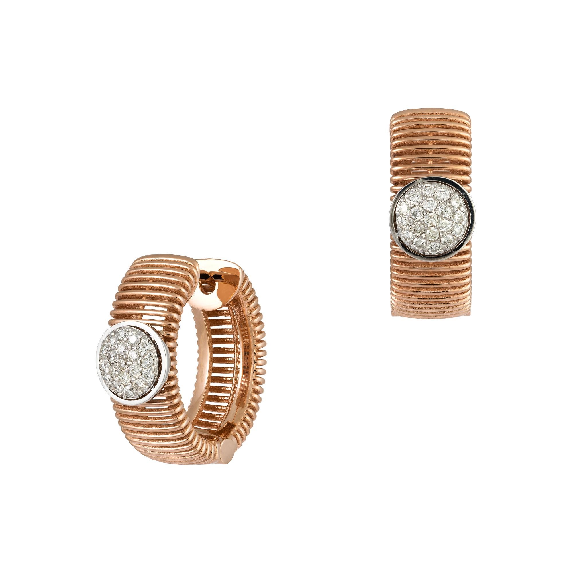 Modern Hoop White Pink Gold 18K Earrings Diamond for Her For Sale