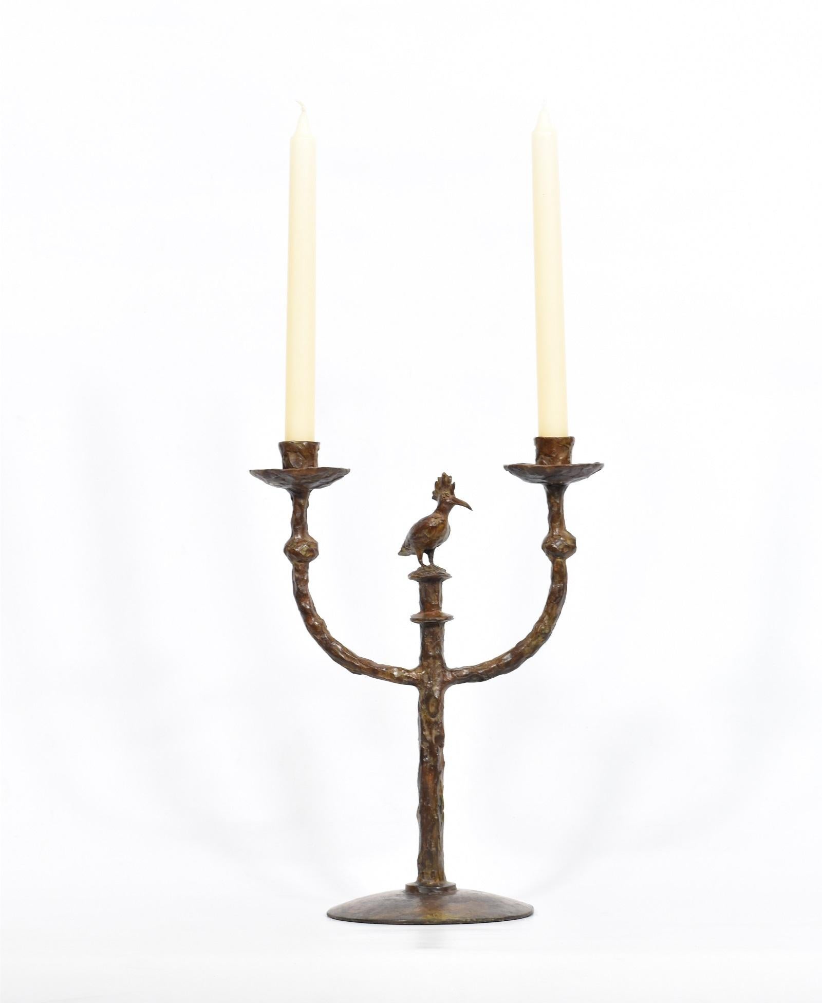 South African Hoopoe Candlestick in cast bronze featuring an African bird For Sale