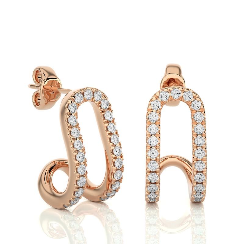Modern Hoops and Huggies Earring: 0.18 Carat Diamonds in 14K Rose Gold For Sale