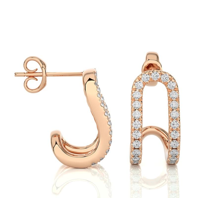 Round Cut Hoops and Huggies Earring: 0.18 Carat Diamonds in 14K Rose Gold For Sale