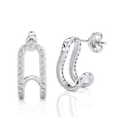 Hoops and Huggies Earring: 0.18 Carat Diamonds in 14K White Gold