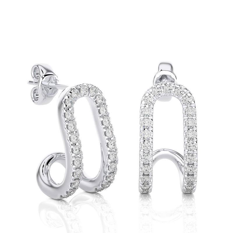 Modern Hoops and Huggies Earring: 0.18 Carat Diamonds in 14K White Gold For Sale