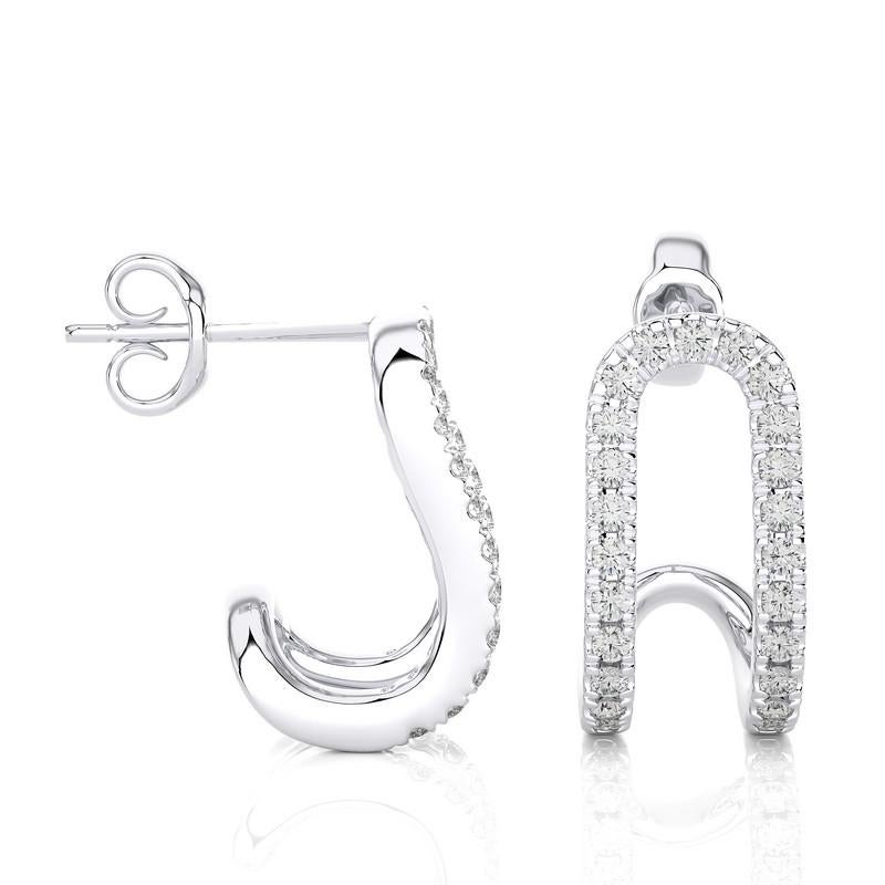 Round Cut Hoops and Huggies Earring: 0.18 Carat Diamonds in 14K White Gold For Sale
