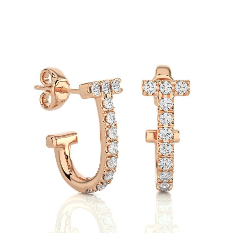 Modern Hoops and Huggies Earring: 0.21 Carat Diamond in 14K Rose Gold For Sale