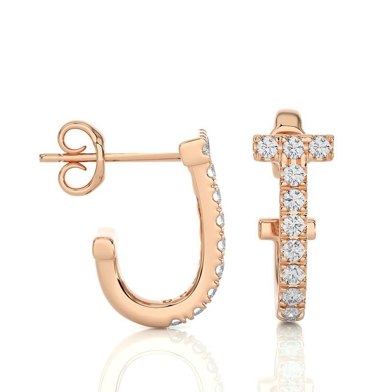 Round Cut Hoops and Huggies Earring: 0.21 Carat Diamond in 14K Rose Gold For Sale