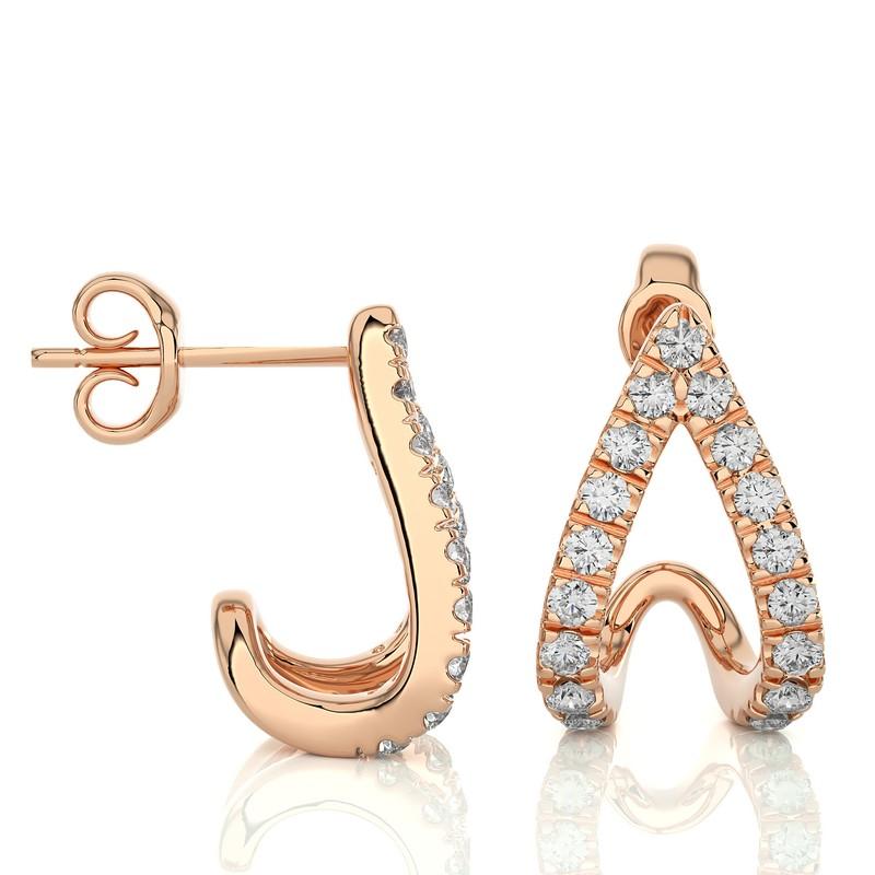 Round Cut Hoops and Huggies Earring: 0.3 Carat Diamonds in 14K Rose Gold For Sale