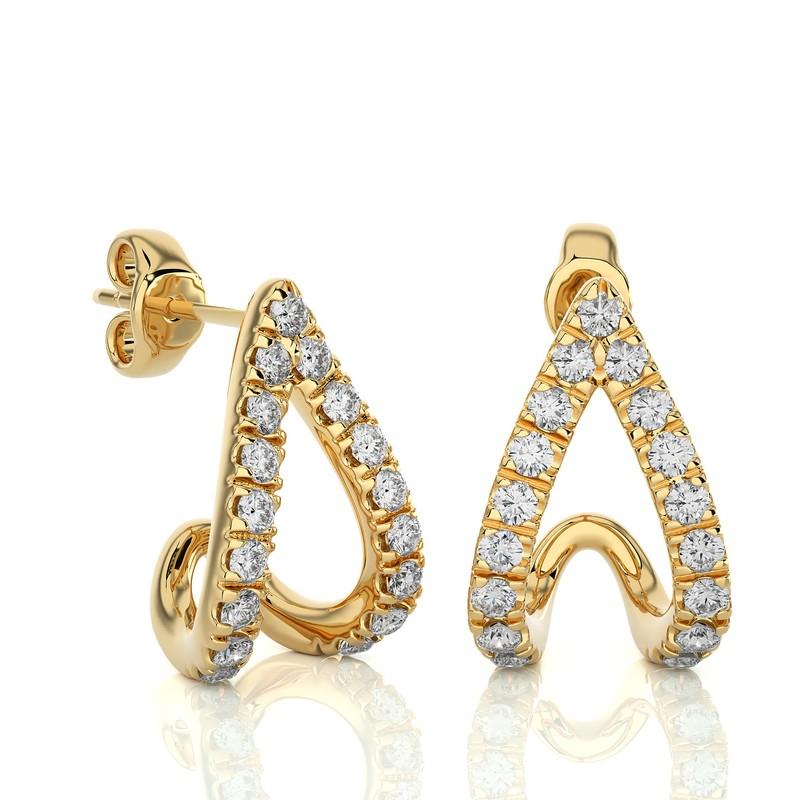 Moderne Créoles et boucles d'oreilles huggies : diamants 0,3 carat en or jaune 14 carats en vente
