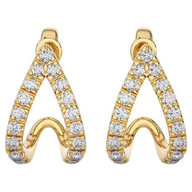 Créoles et boucles d'oreilles huggies : diamants 0,3 carat en or jaune 14 carats en vente