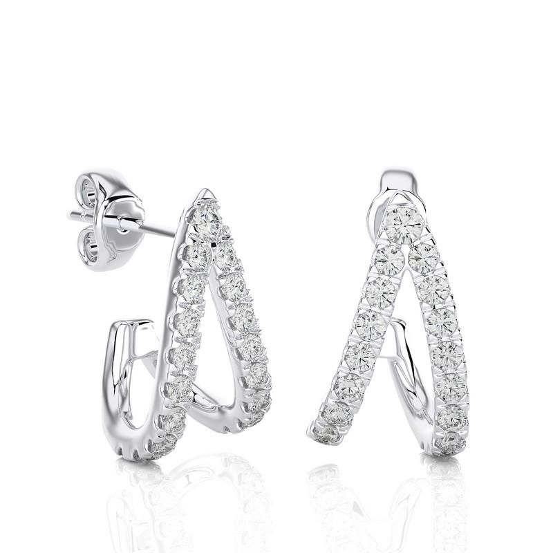 Modern Hoops and Huggies Earring: 0.33 Carat Diamonds in 14K White Gold For Sale