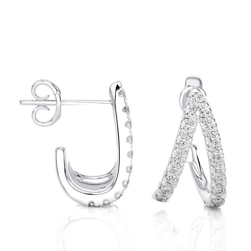 Round Cut Hoops and Huggies Earring: 0.33 Carat Diamonds in 14K White Gold For Sale