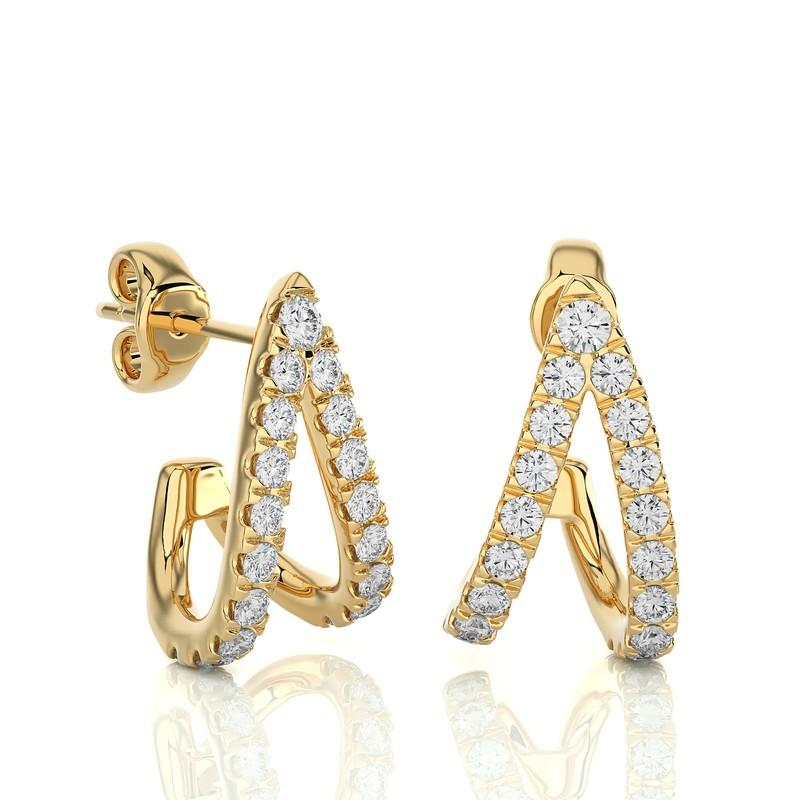 Modern Hoops and Huggies Earring: 0.33 Carat Diamonds in 14K Yellow Gold For Sale