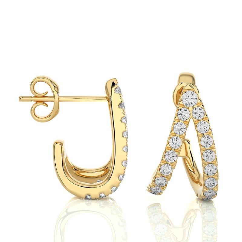 Round Cut Hoops and Huggies Earring: 0.33 Carat Diamonds in 14K Yellow Gold For Sale