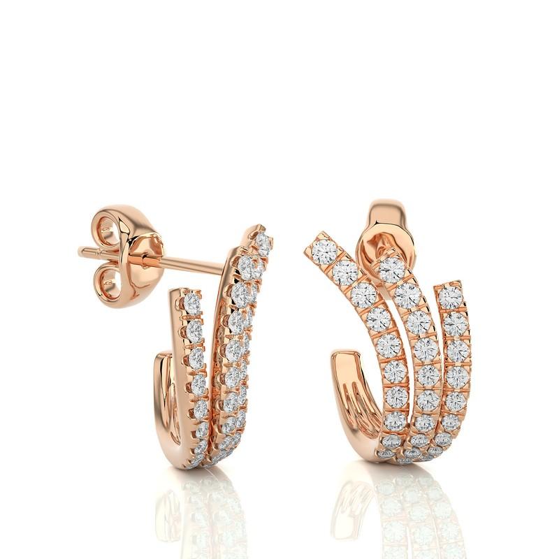 Modern Hoops and Huggies Earring: 0.35 Carat Diamond in 14k Rose Gold For Sale