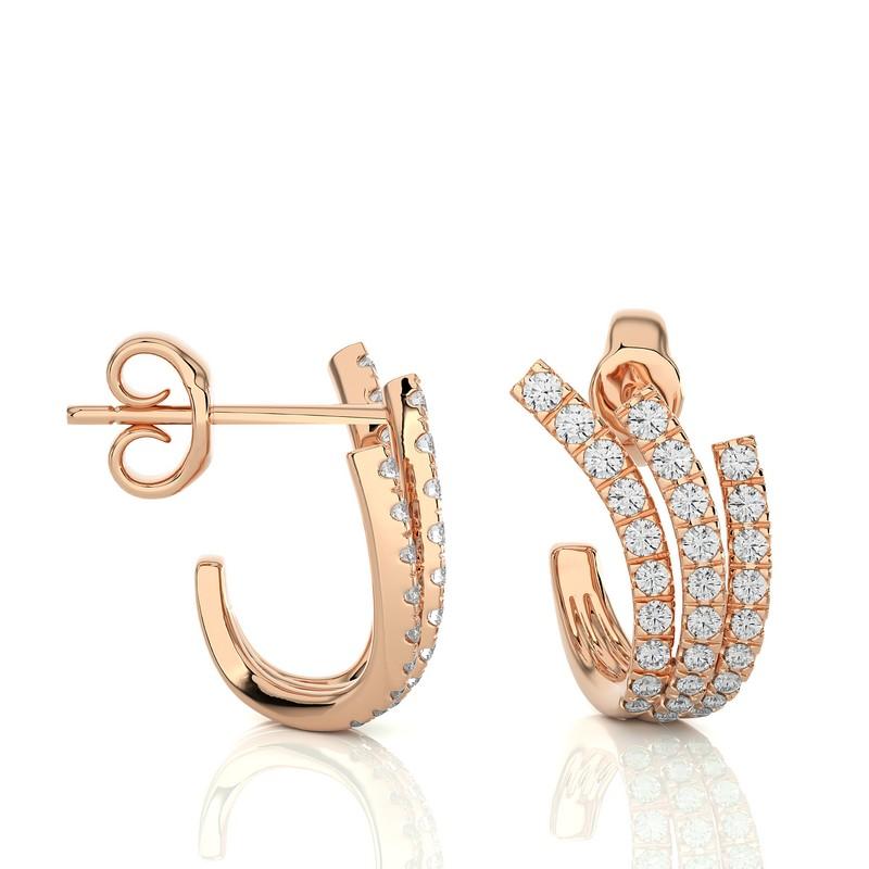 Round Cut Hoops and Huggies Earring: 0.35 Carat Diamond in 14k Rose Gold For Sale
