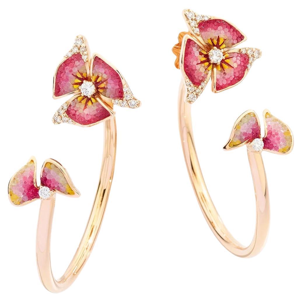 Hoops Earrings in Rose Gold with Hand Decorated Micromosaic and White Diamonds