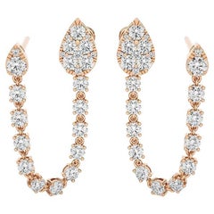 2.91 Ctw round diamonds Hoops & Huggies 14K Rose gold dandling Earrings