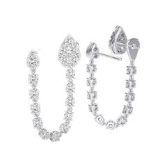 2.91 Ctw round diamonds Hoops & Huggies 14K White gold Dangling Earrings